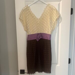 Milly of New York Cream and Purple Lace Midi Dress